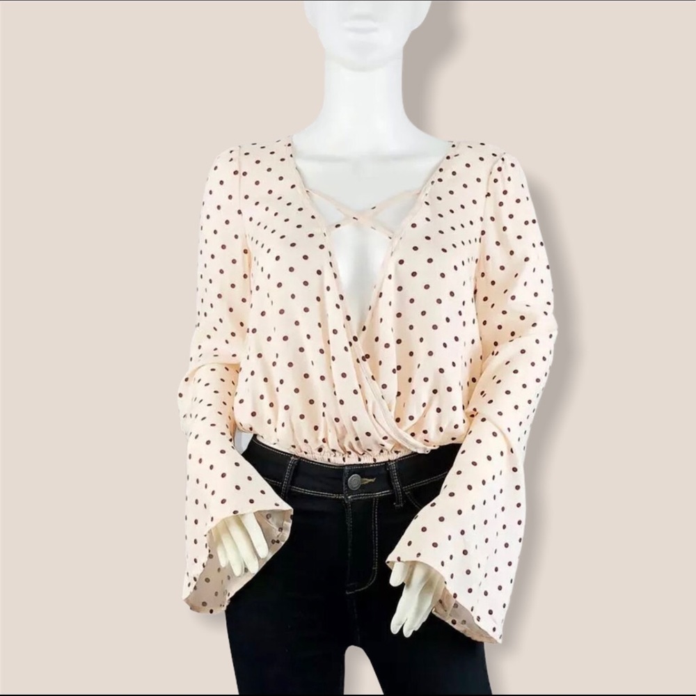 Rue 21 Size XS Polka Dots Bell Sleeve Blouse Top